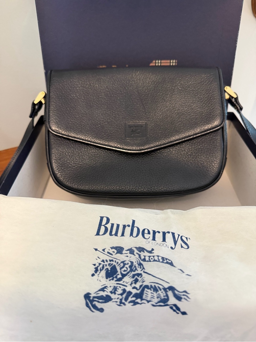 Vintage Burberry London Black Leather Crossbody Bag Nova Check w/ Box Dust Bag